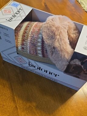 isotoner Blush Pink Faux Fur Knit-Pattern Memory Foam Slippers